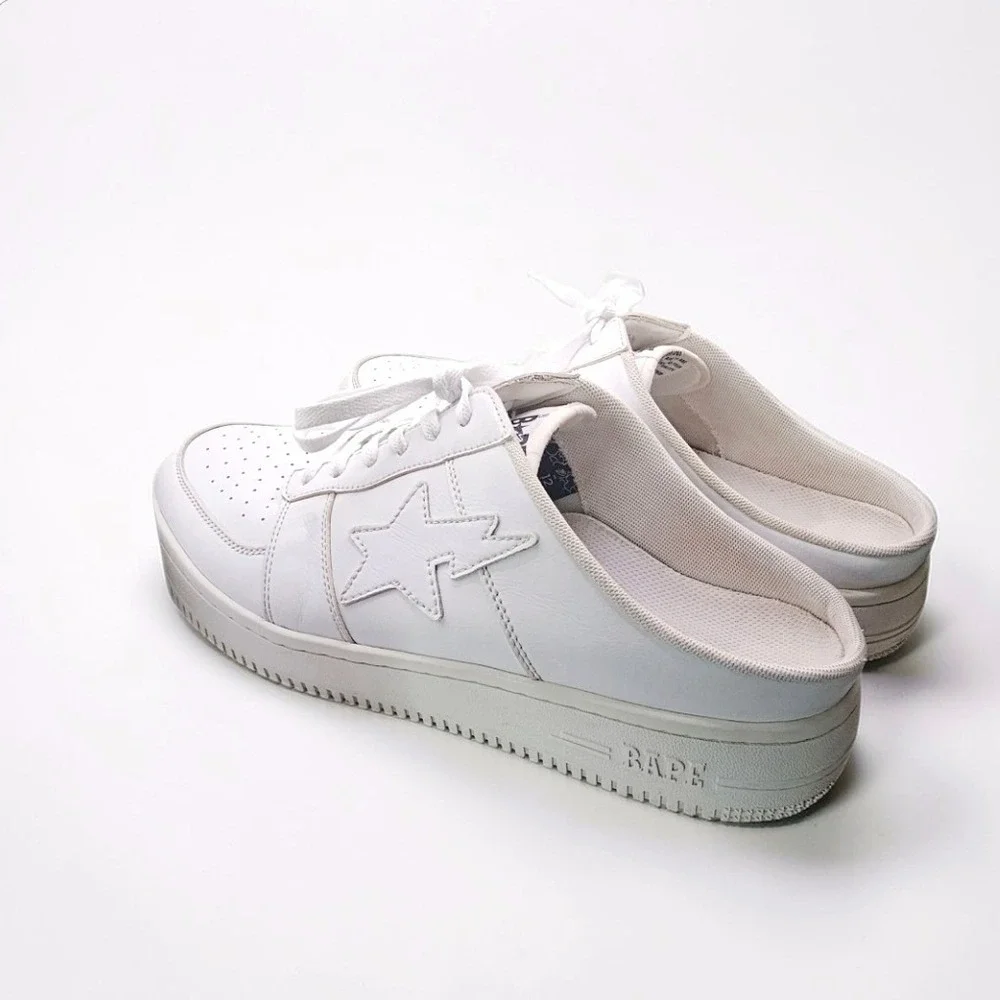 BAPE STA Mule Sneakers Size 12 White Leather Bapesta Slip On Authentic